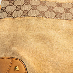 Suede and GG Canvas Nailhead Drawstring Hobo