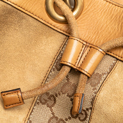 Suede and GG Canvas Nailhead Drawstring Hobo