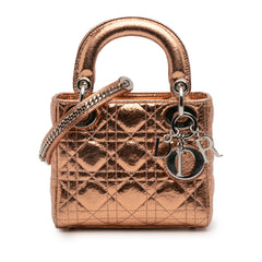 Mini Metallic Crinkled Calfskin Cannage Lady Dior
