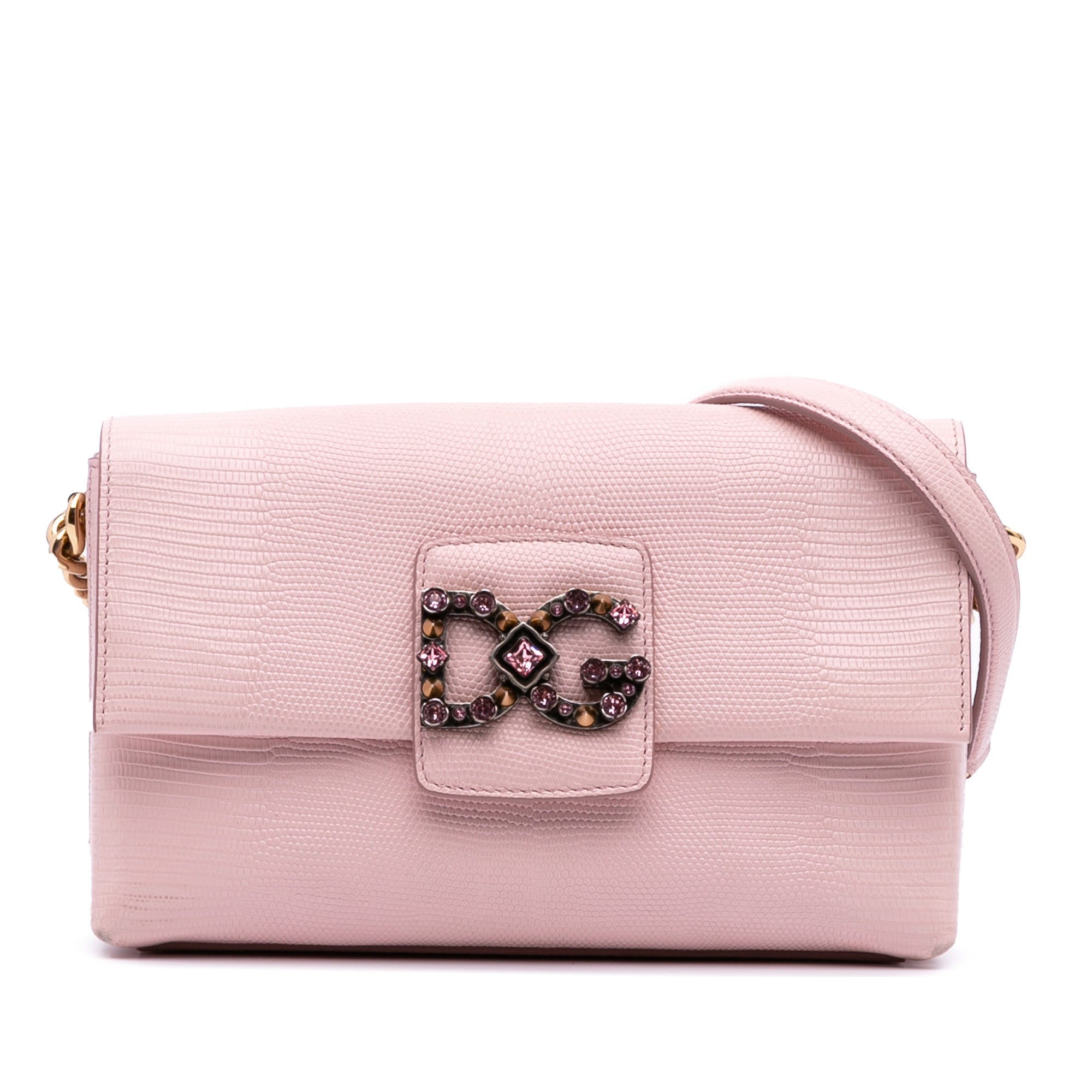 Iguana Embossed Calfskin Crystal Embellished DG Millennials Crossbody