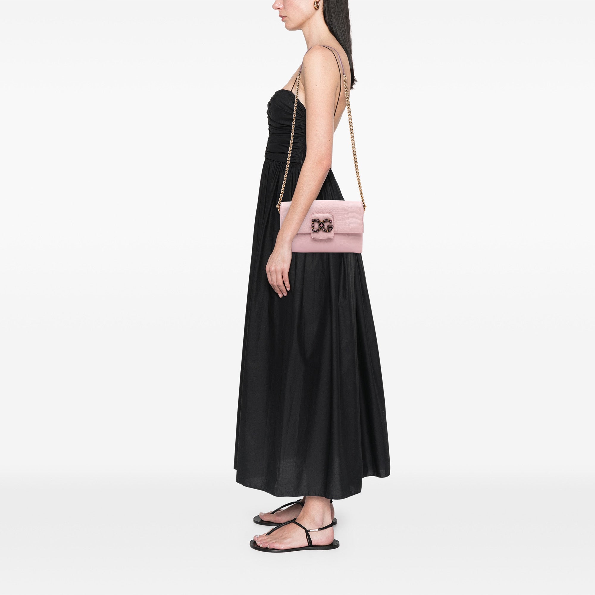 Iguana Embossed Calfskin Crystal Embellished DG Millennials Crossbody