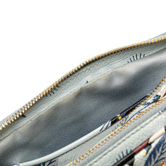 Goatskin Madras Cat Print Double Zip Crossbody