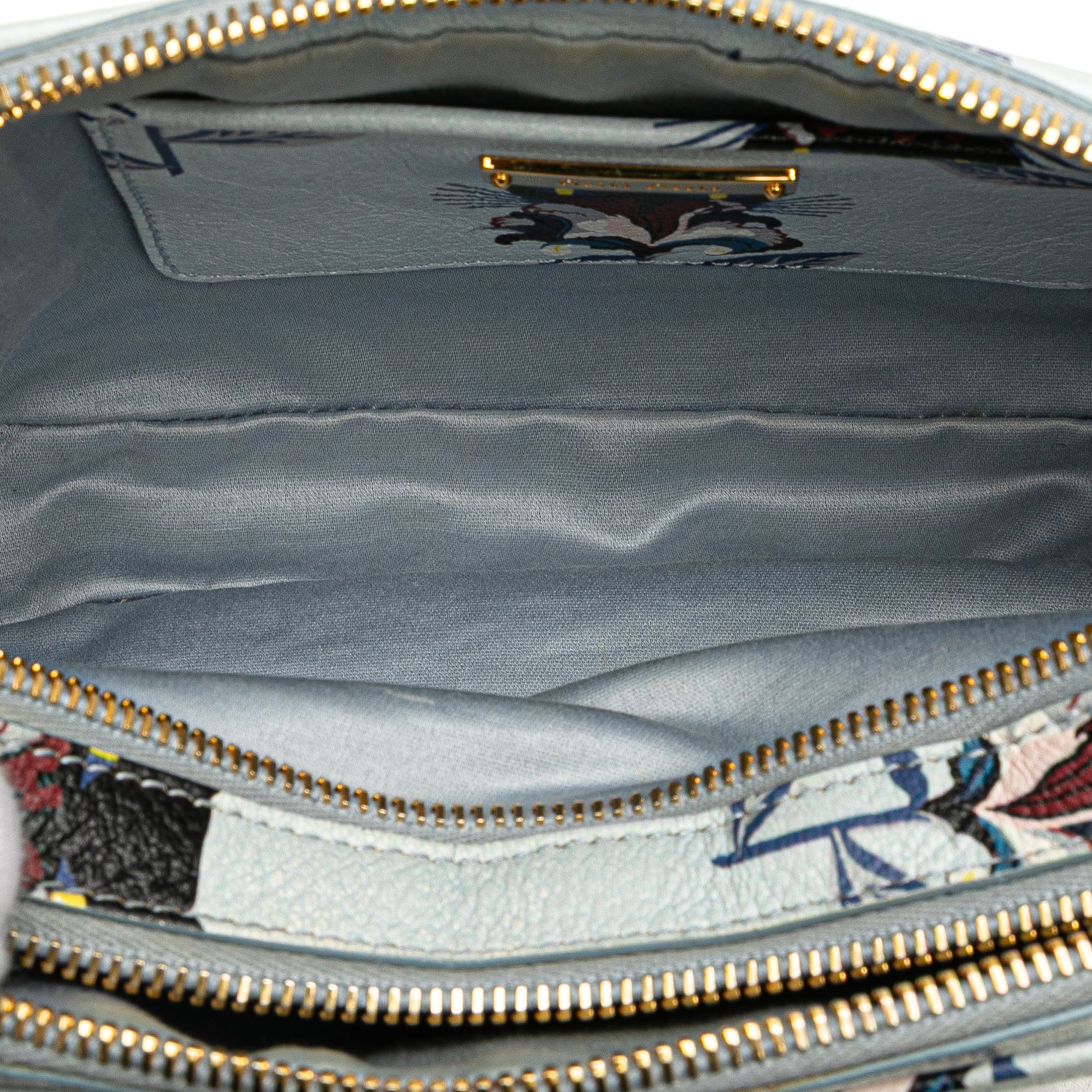 Goatskin Madras Cat Print Double Zip Crossbody