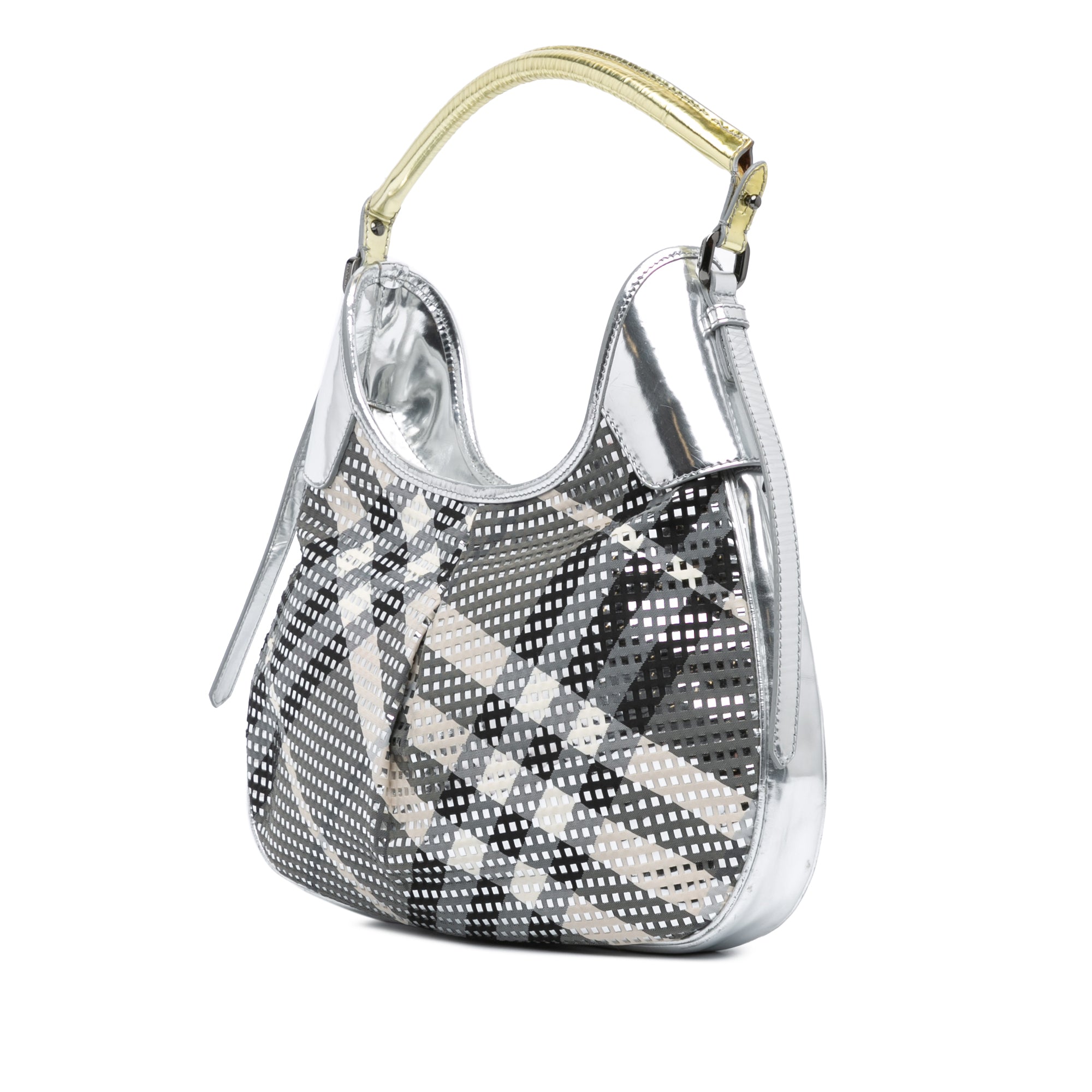 Metallic Beat Check Perforated Brooklyn Hobo