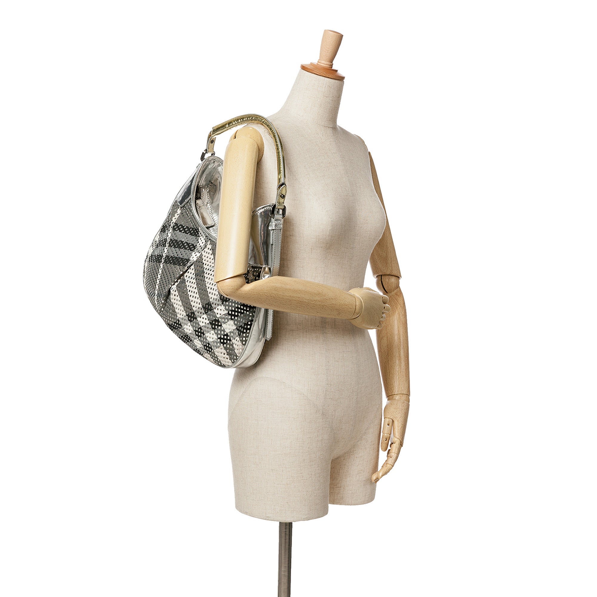 Metallic Beat Check Perforated Brooklyn Hobo