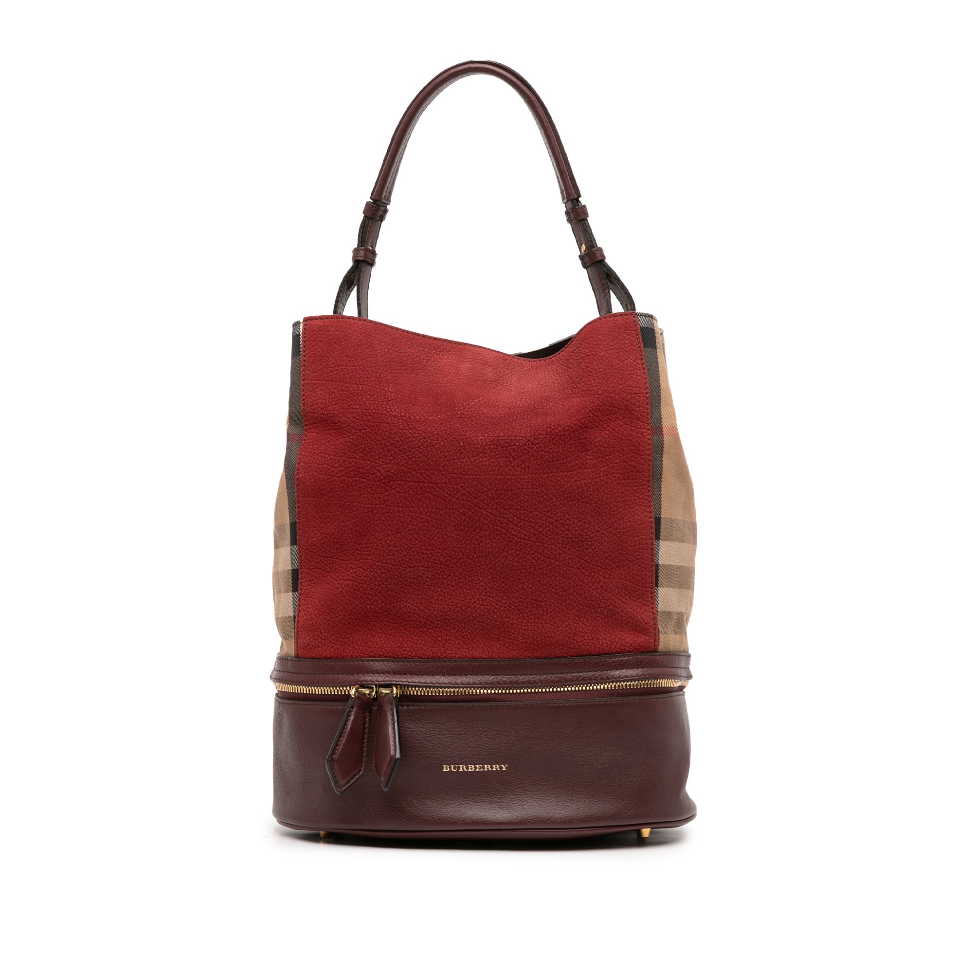 Nubuck and House Check Canvas Beckett Bucket Bag