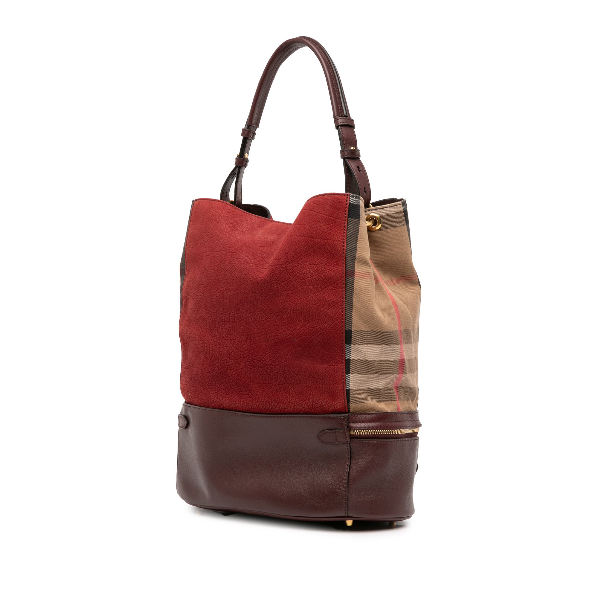 Nubuck and House Check Canvas Beckett Bucket Bag