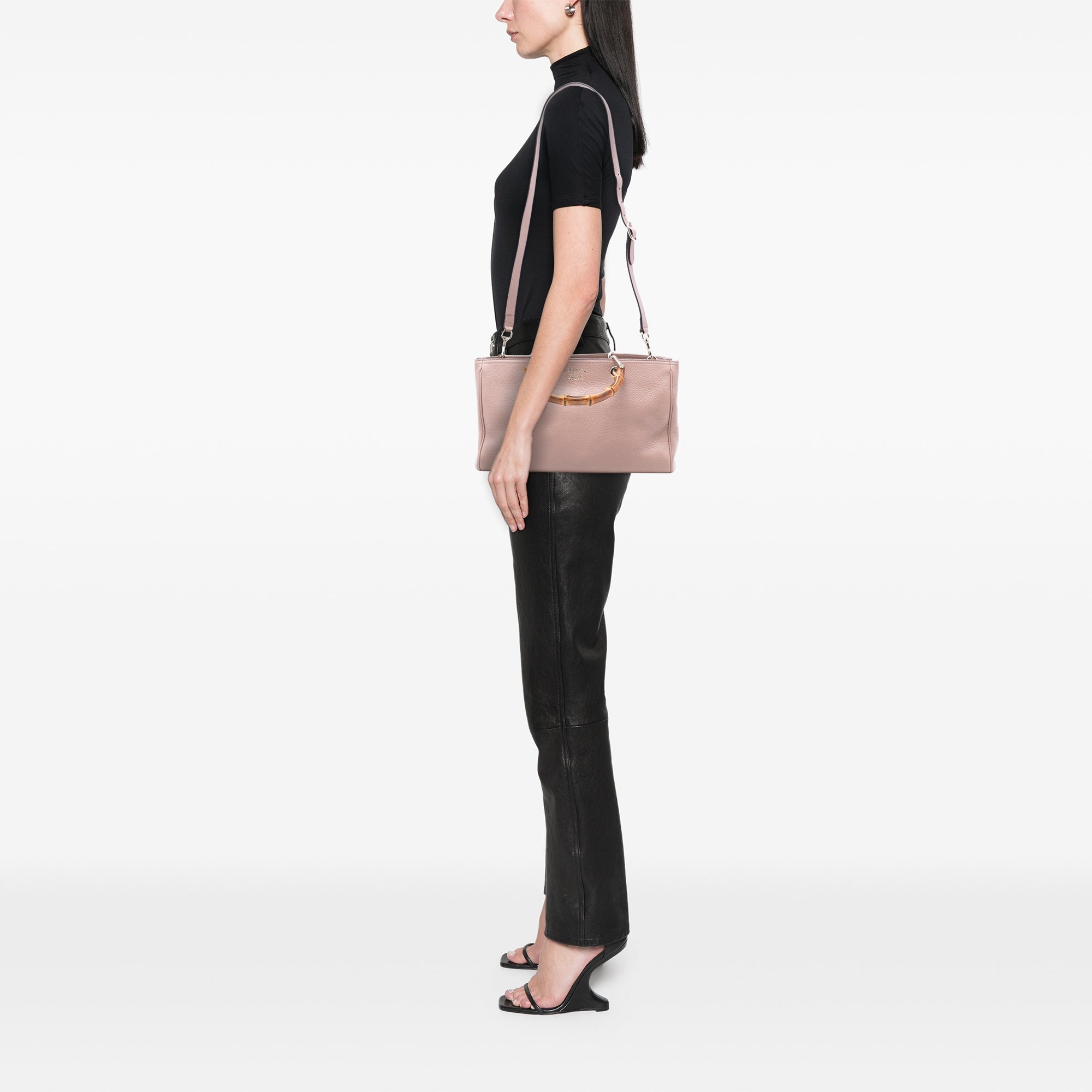 Medium Calfskin Bamboo Shopper Satchel