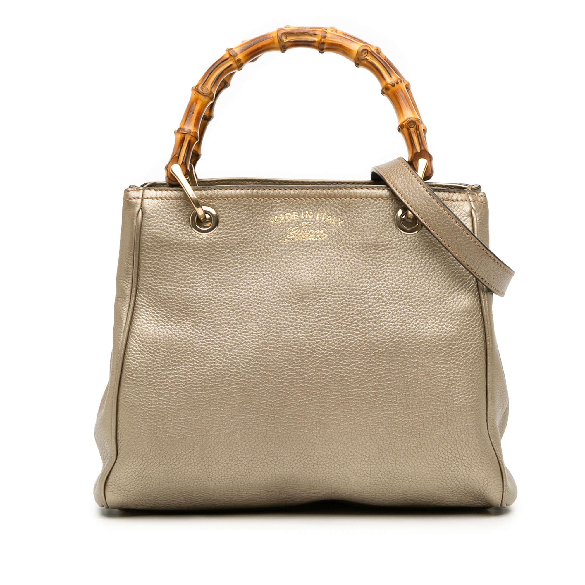 Small Calfskin Bamboo Shopper Satchel