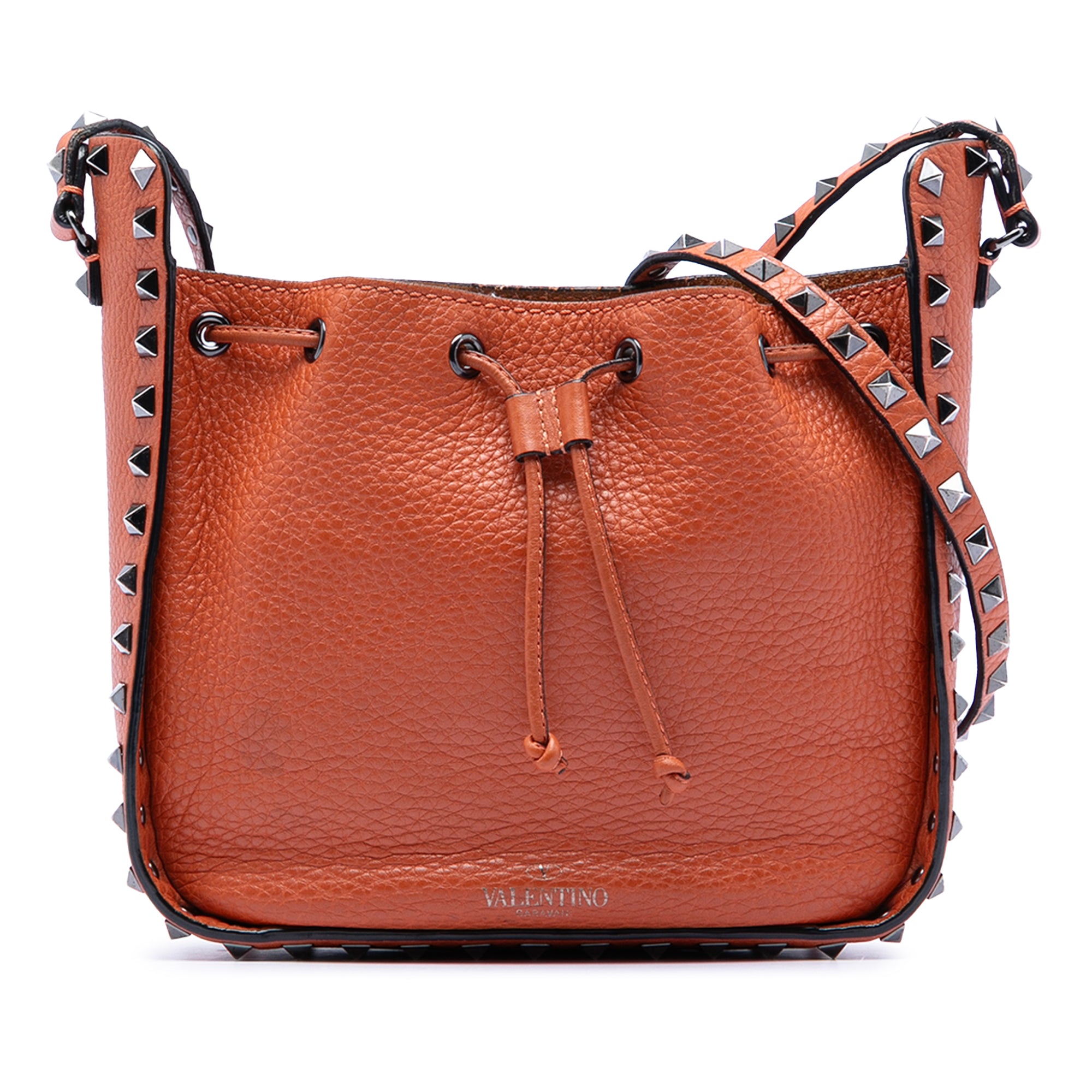 Grained Calfskin Rockstud Bucket Bag