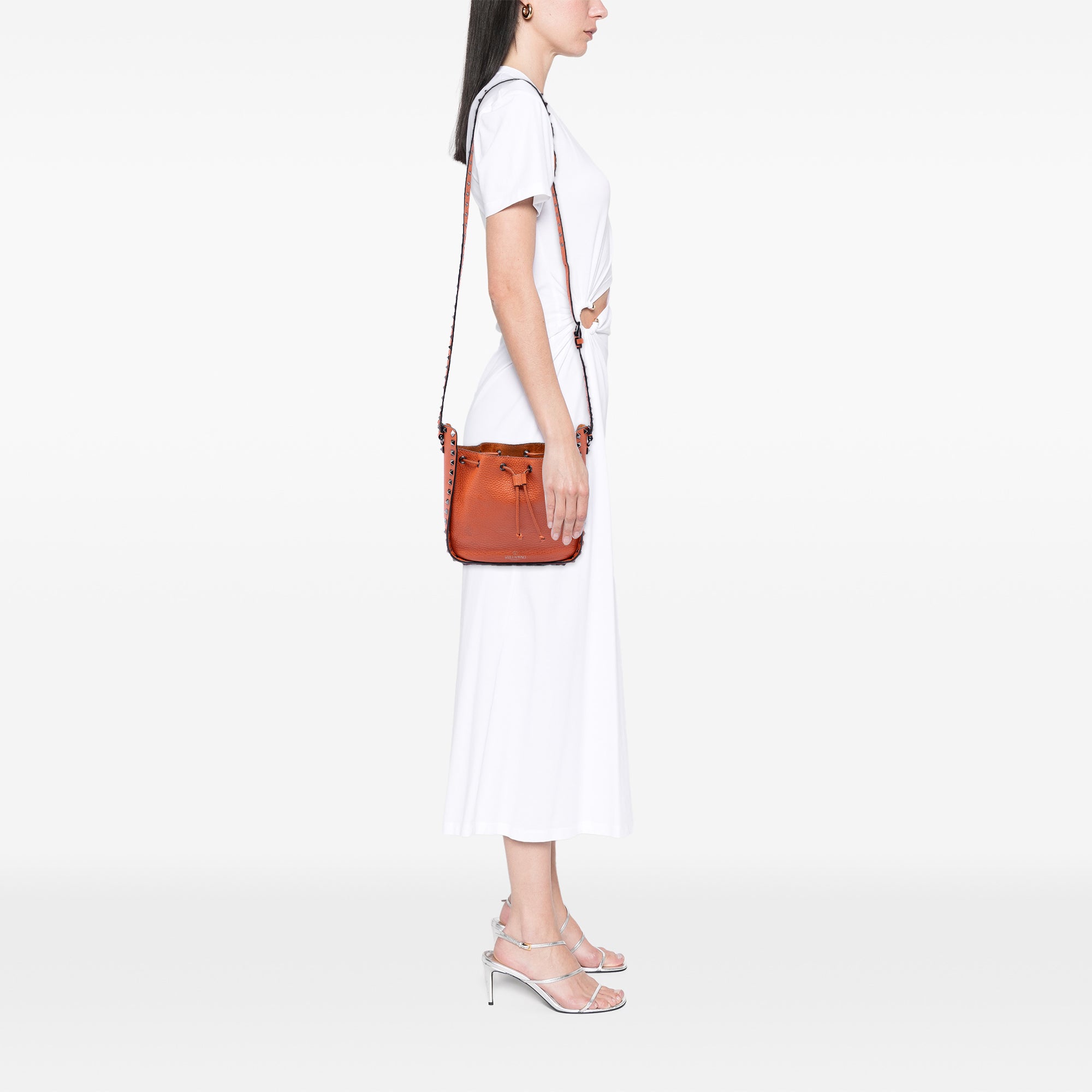 Grained Calfskin Rockstud Bucket Bag