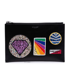 Leather Multi Patch Zip Pouch