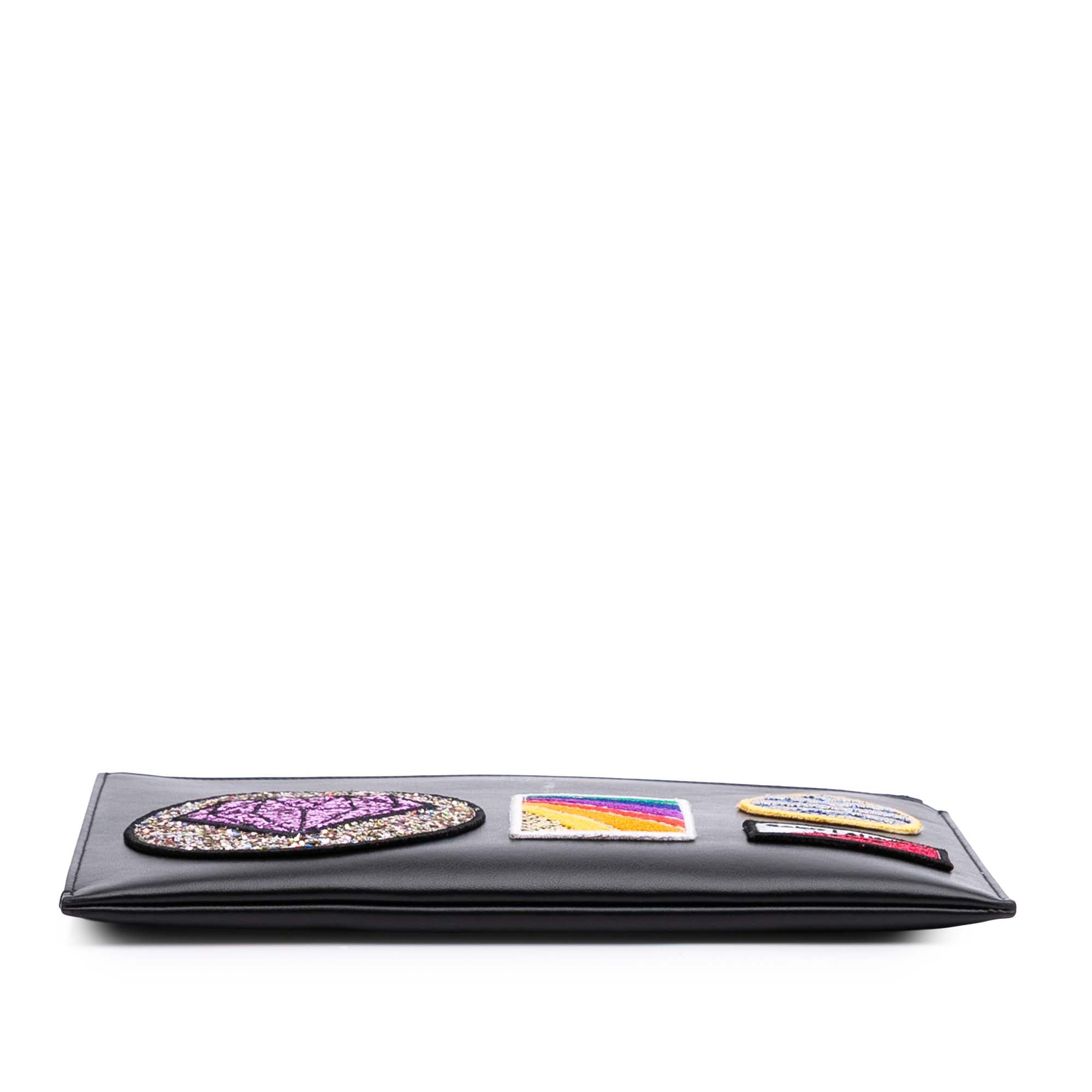 Leather Multi Patch Zip Pouch