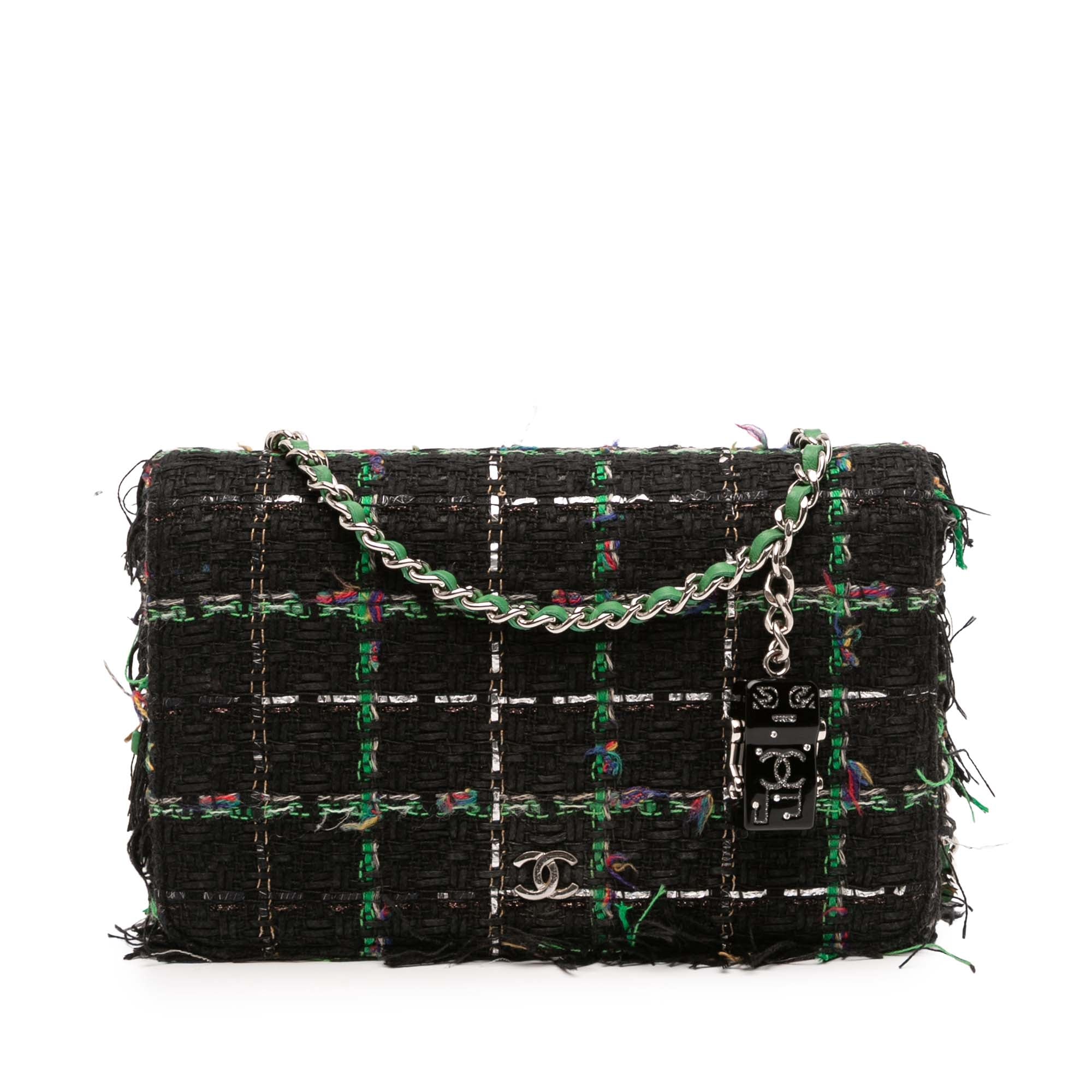 Quilted Boucle Tweed Robot Charm Wallet On Chain