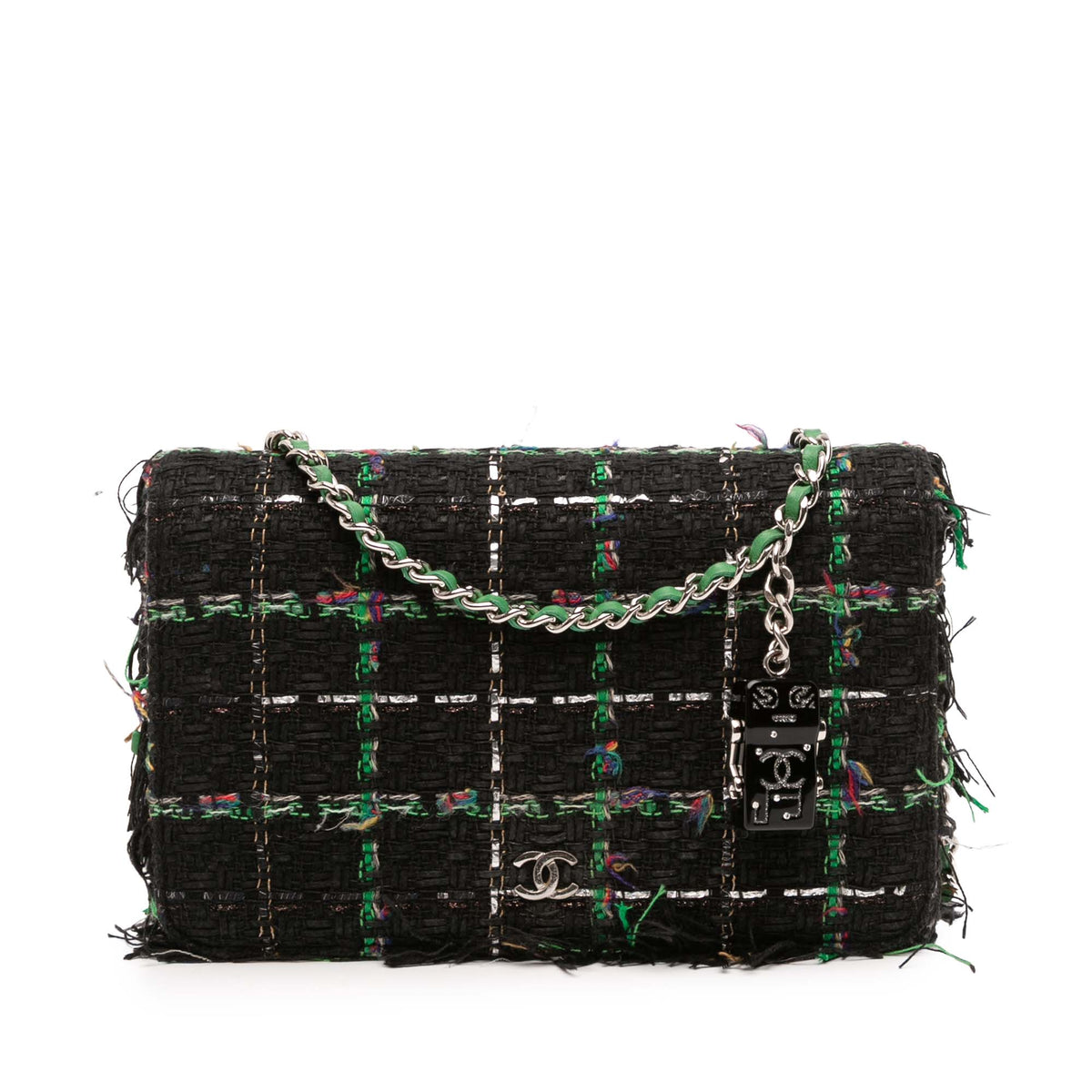 Quilted Boucle Tweed Robot Charm Wallet On Chain