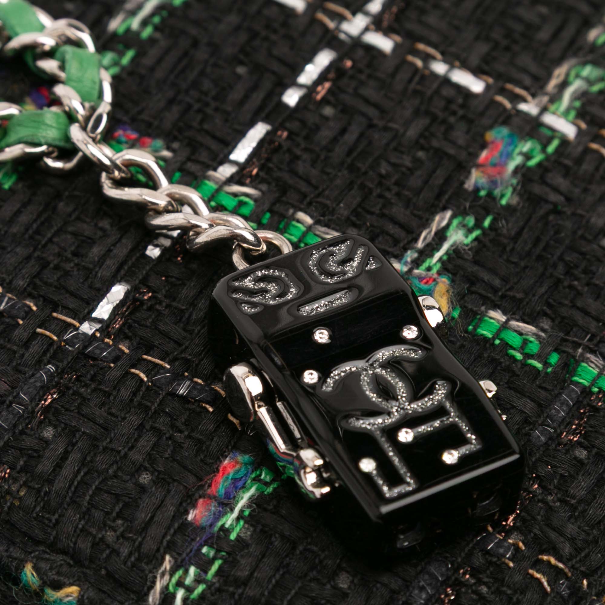 Quilted Boucle Tweed Robot Charm Wallet On Chain