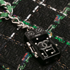 Quilted Boucle Tweed Robot Charm Wallet On Chain
