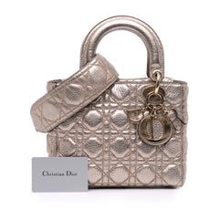Small Metallic Grained Calfskin Cannage Supple Lady Dior