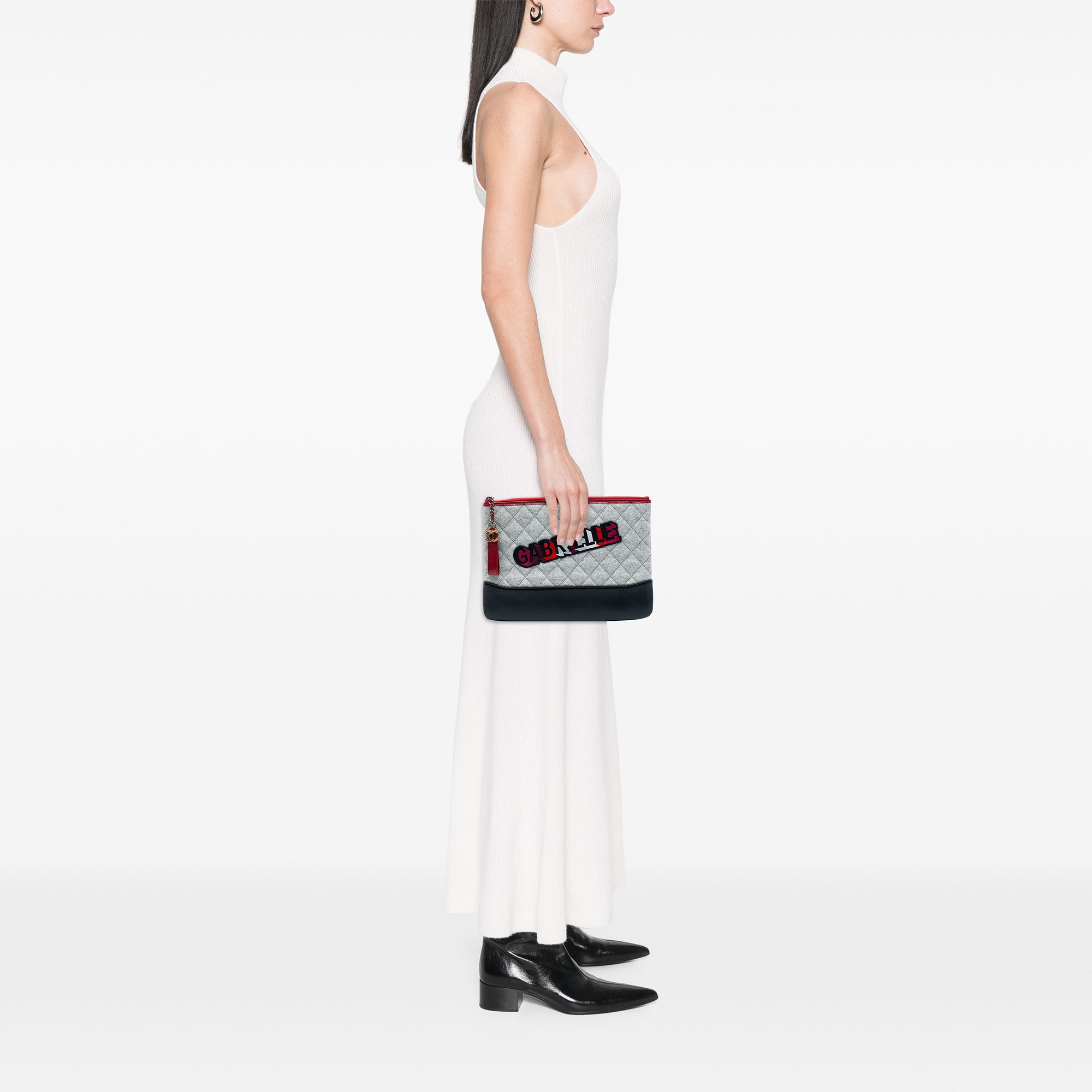 Medium Quilted Wool and Calfskin Gabrielle O Case Clutch