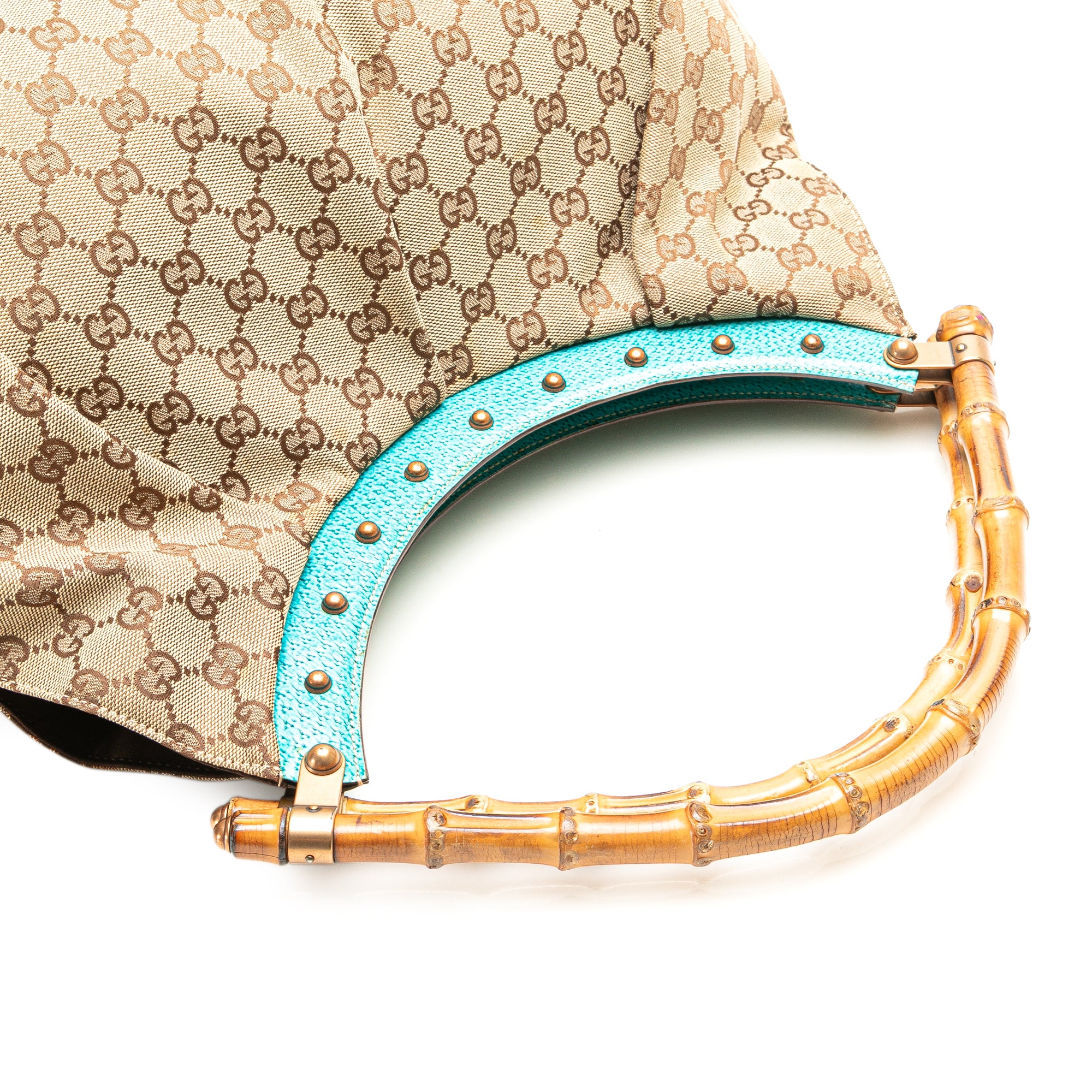GG Canvas Bamboo Studded Hobo