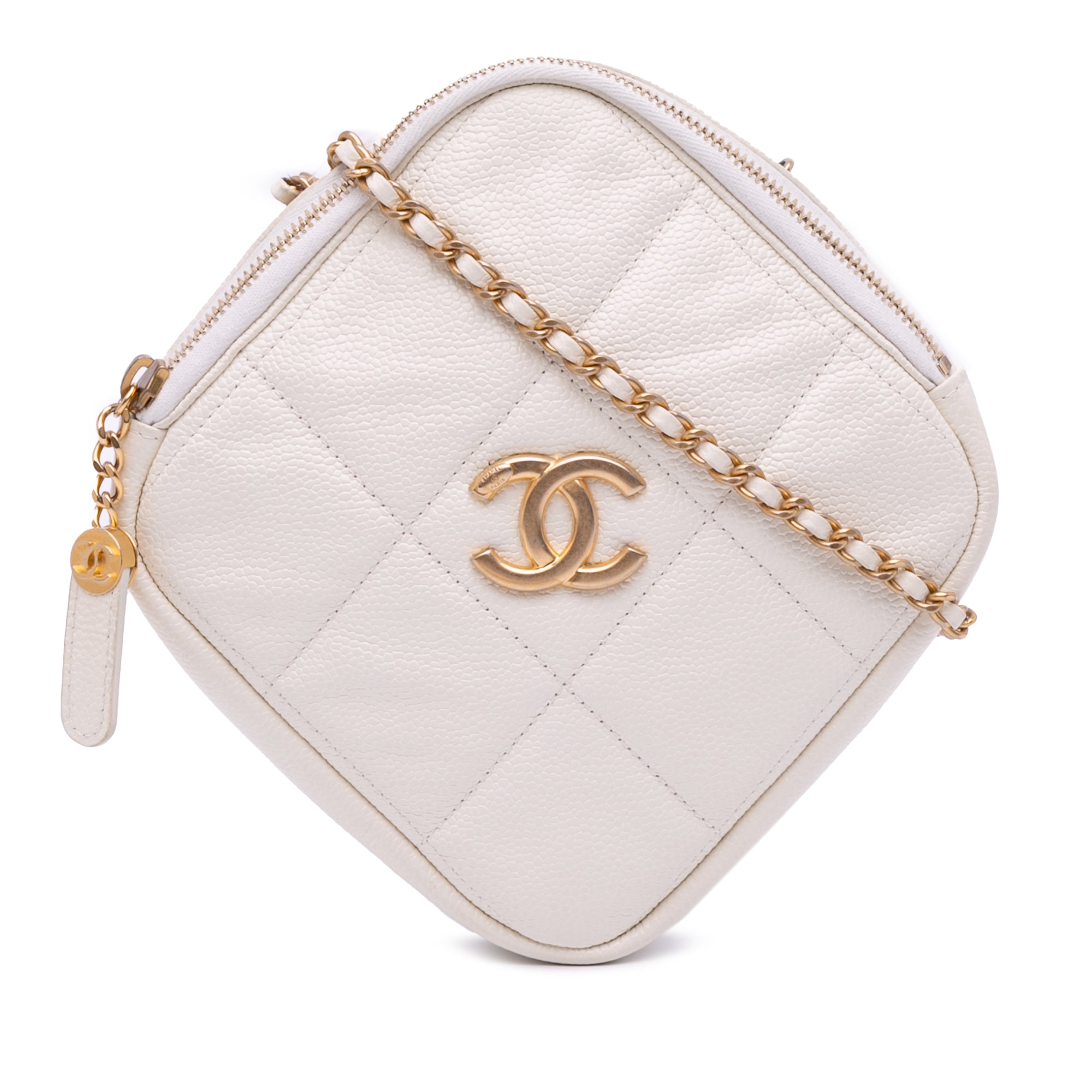 Quilted Caviar Diamond Clutch With Chain