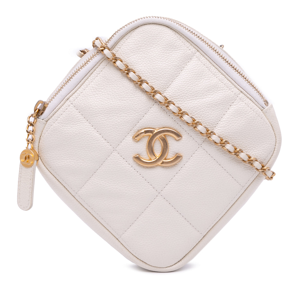 Quilted Caviar Diamond Clutch With Chain