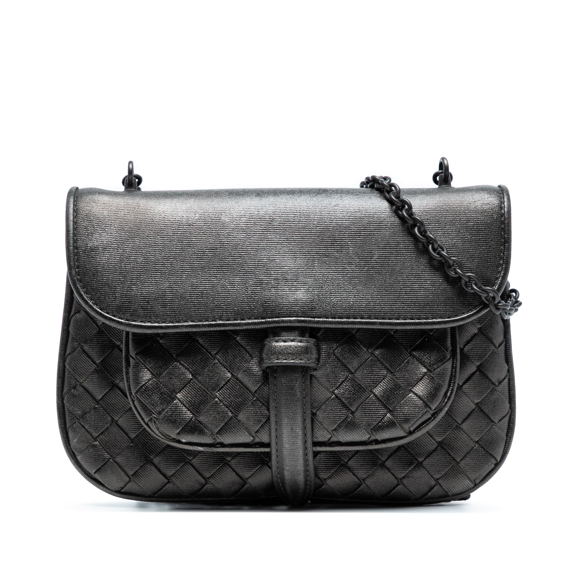 Mini Metallic Nappa Intrecciato Chain Flap Crossbody