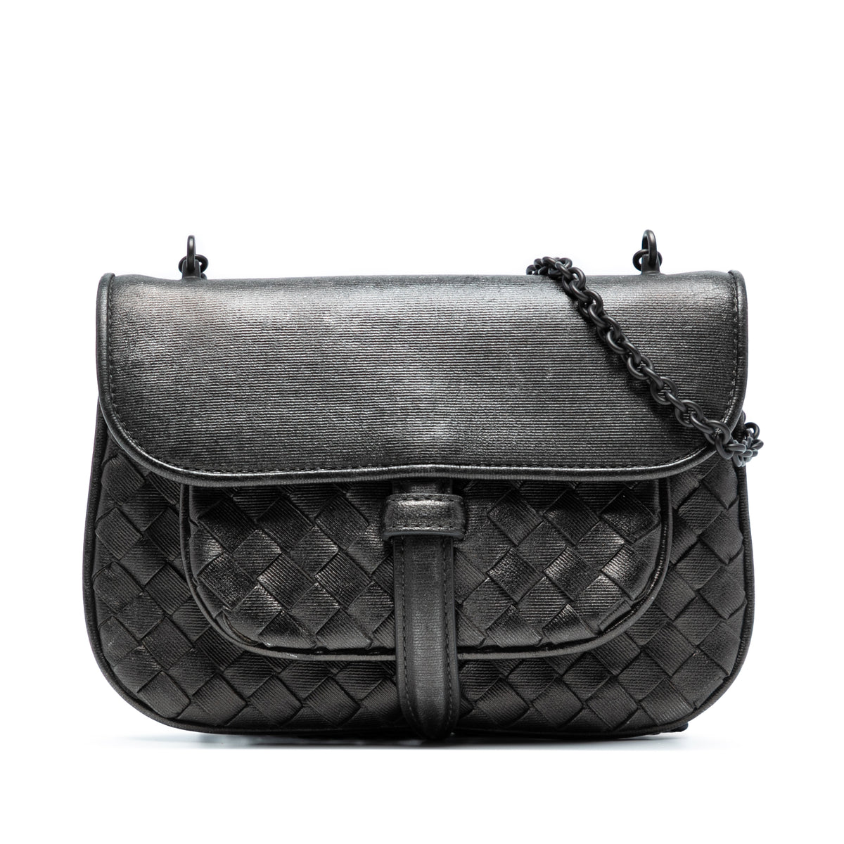 Mini Metallic Nappa Intrecciato Chain Flap Crossbody