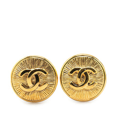 Gold Plated CC Round Clip on Earrings