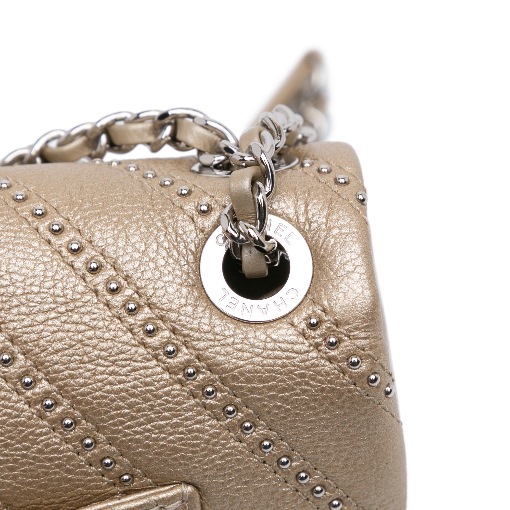 Small Chevron Studded Calfskin Flap