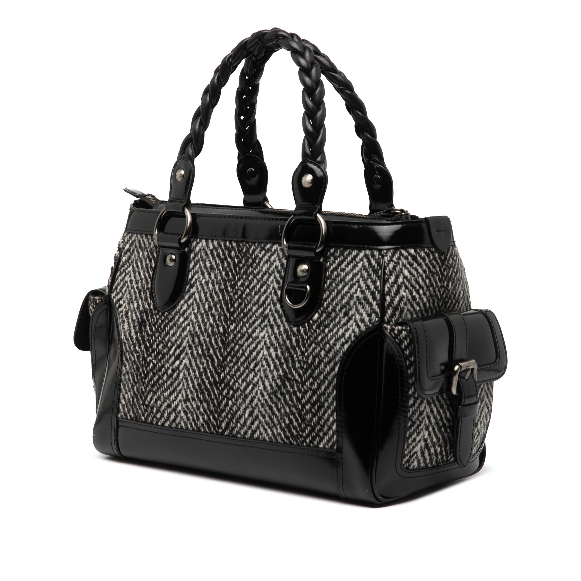 Leather Trimmed Wool Cargo Handbag