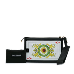 Printed Calfskin Playing Card Wristlet Clutch