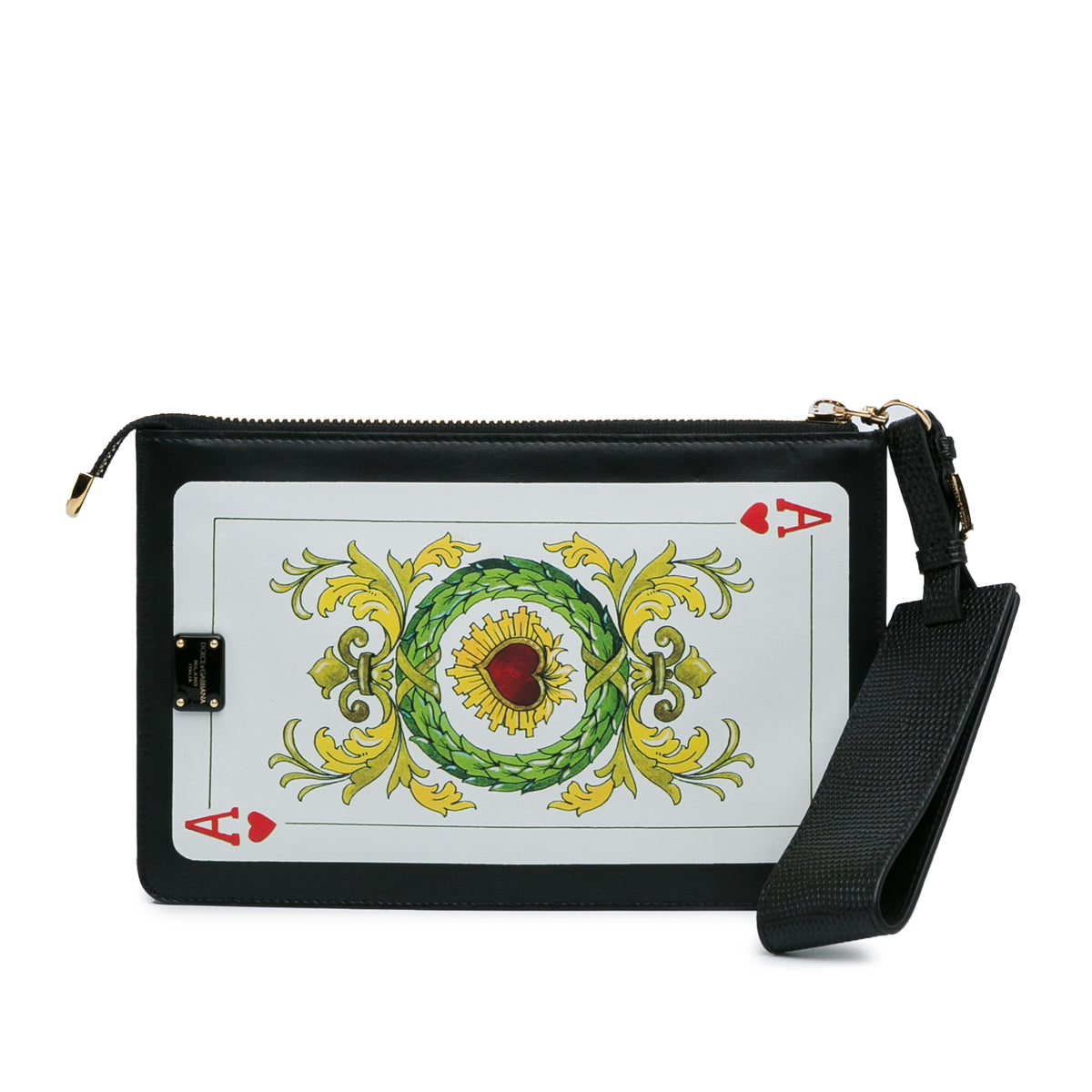 Printed Calfskin Playing Card Wristlet Clutch