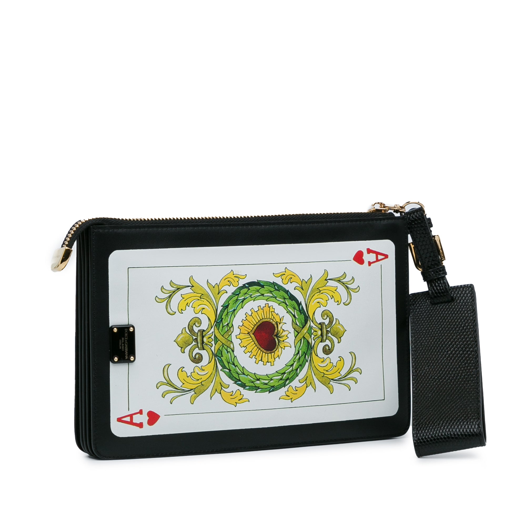 Printed Calfskin Playing Card Wristlet Clutch