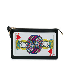 Printed Calfskin Playing Card Wristlet Clutch