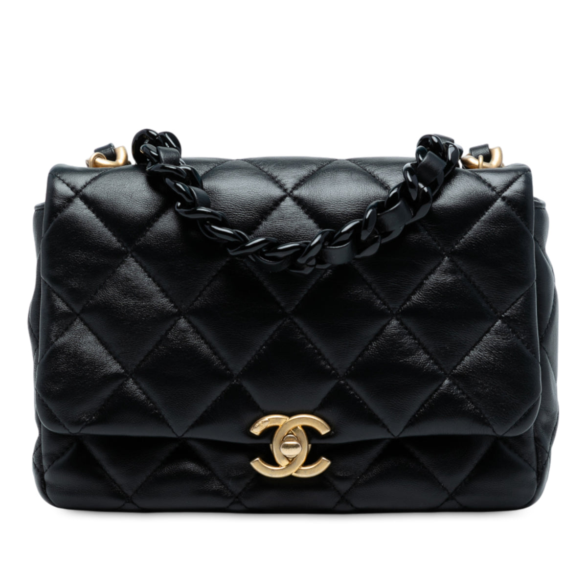 Mini Quilted Lambskin Lacquered Chain Flap