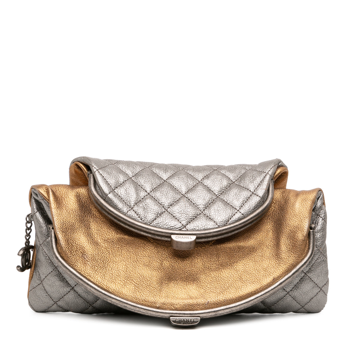 Quilted Metallic Goatskin Tabatiere Kisslock Foldover Clutch