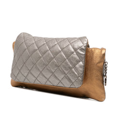 Quilted Metallic Goatskin Tabatiere Kisslock Foldover Clutch