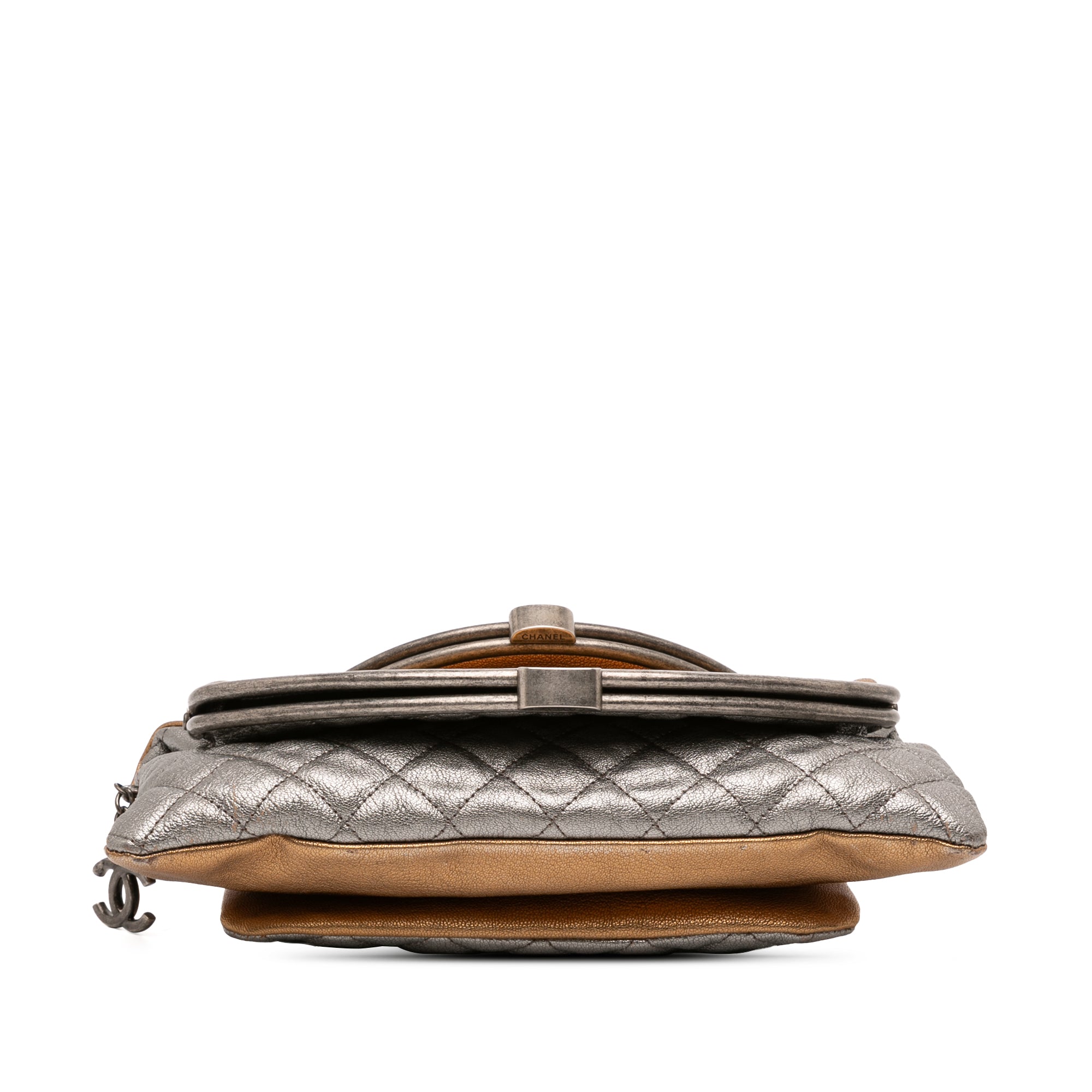 Quilted Metallic Goatskin Tabatiere Kisslock Foldover Clutch