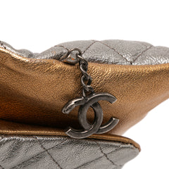 Quilted Metallic Goatskin Tabatiere Kisslock Foldover Clutch