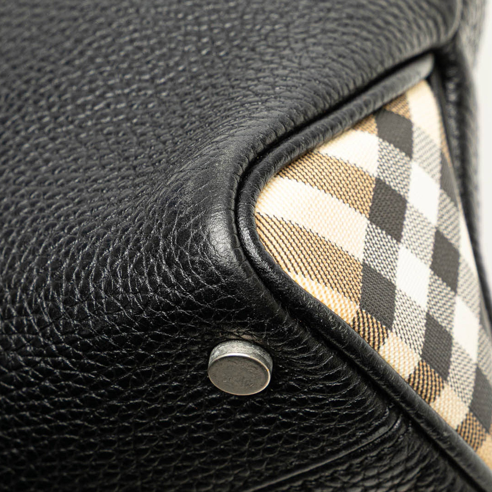 House Check Trimmed Leather Handbag