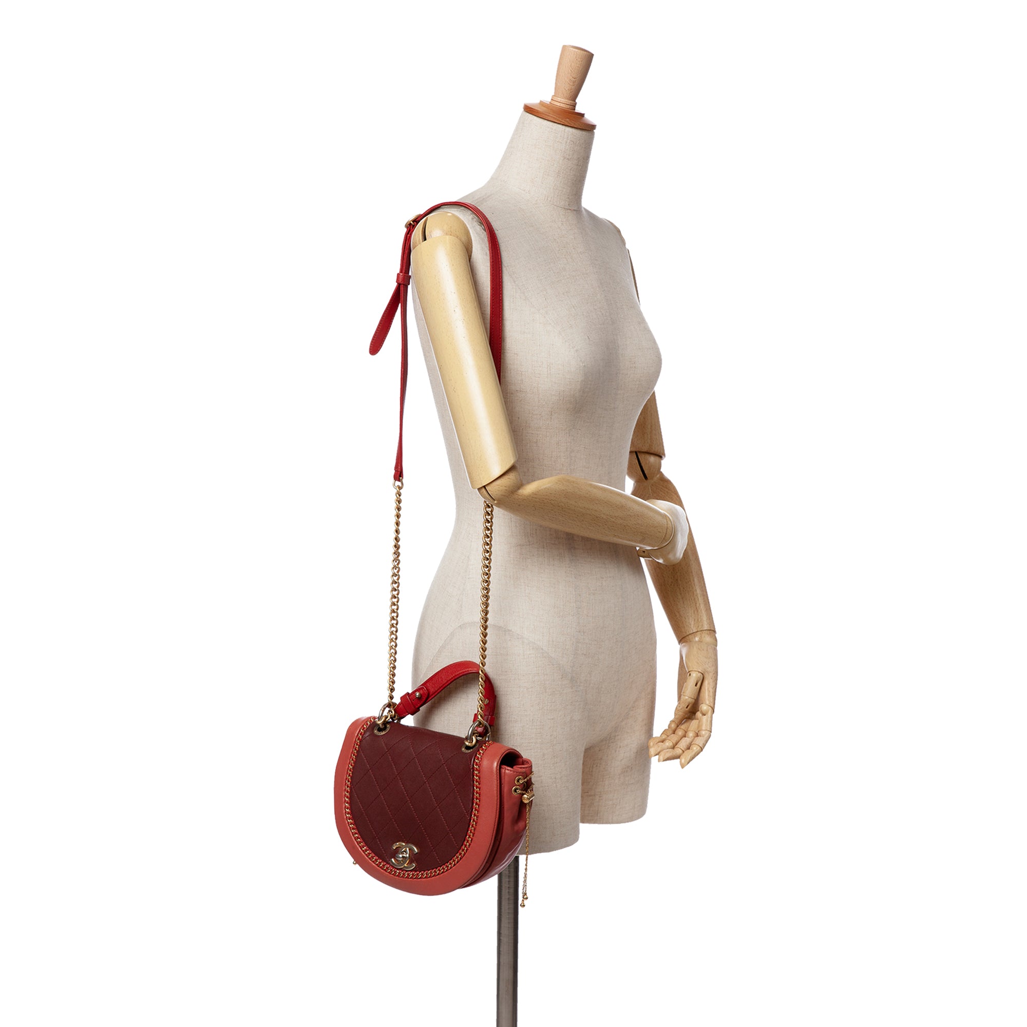 Small Quilted Lambskin Chain Detail Saddle Bag