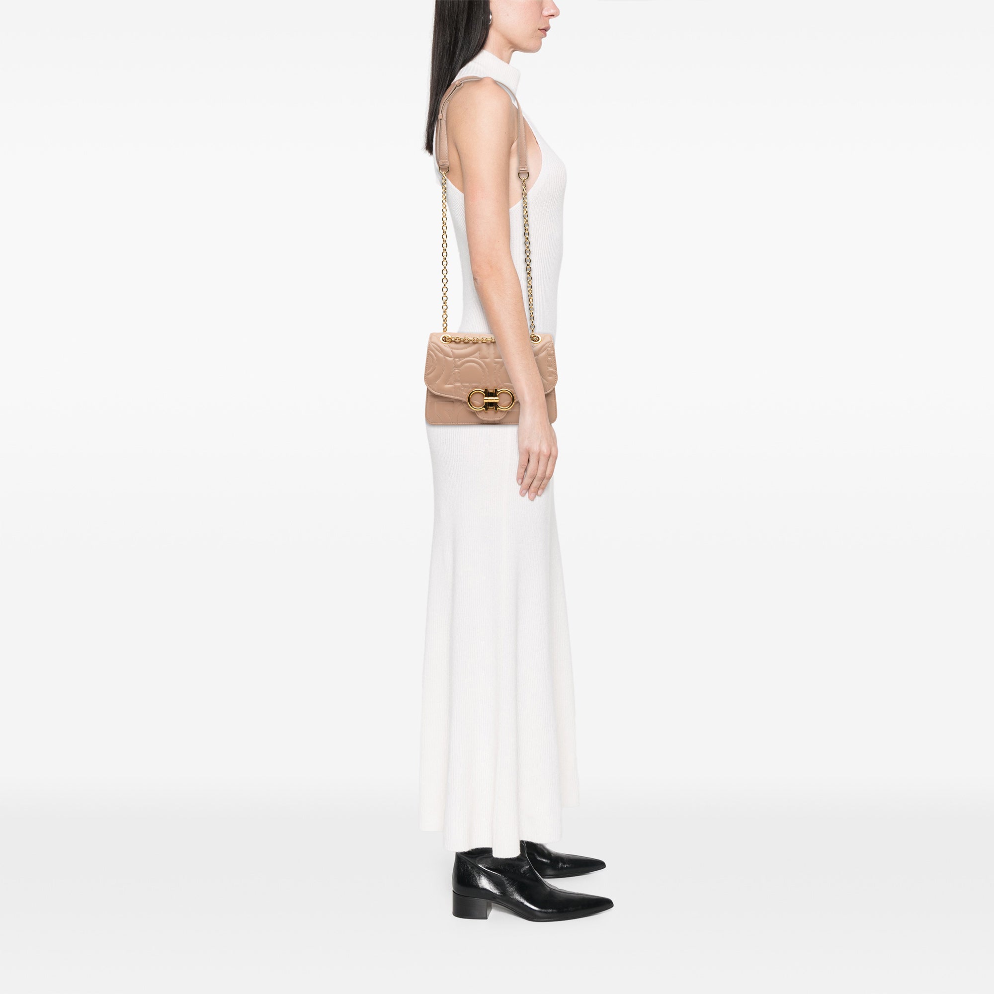 Quilted Leather Gancini Flap Shoulder Bag