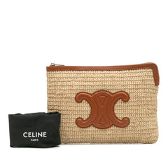 Raffia Cuir Triomphe Zip Pouch