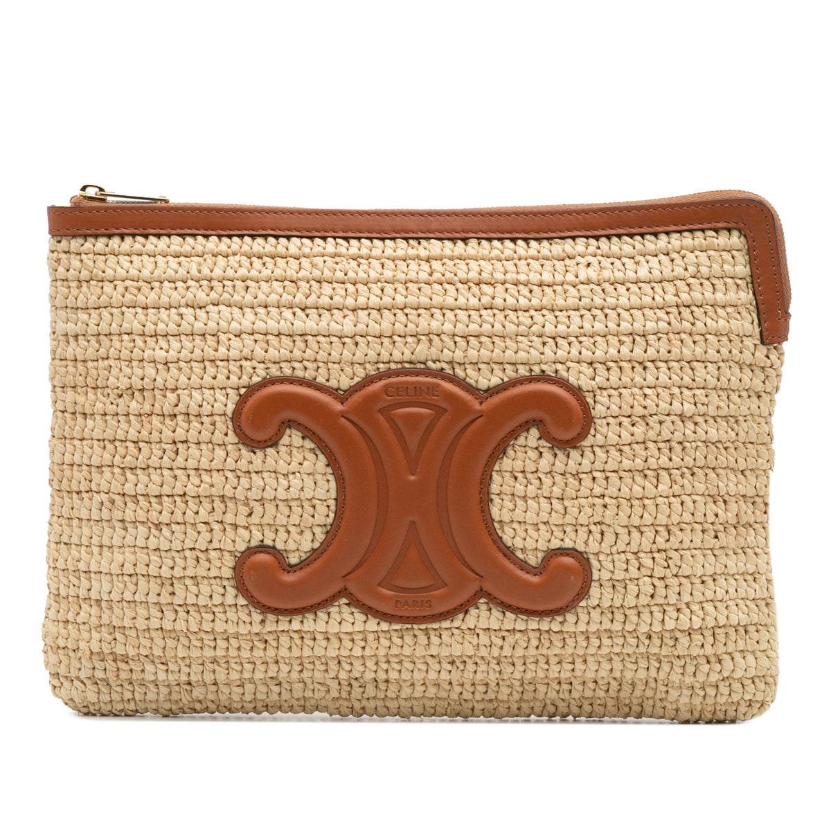 Raffia Cuir Triomphe Zip Pouch
