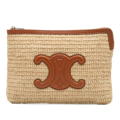 Raffia Cuir Triomphe Zip Pouch