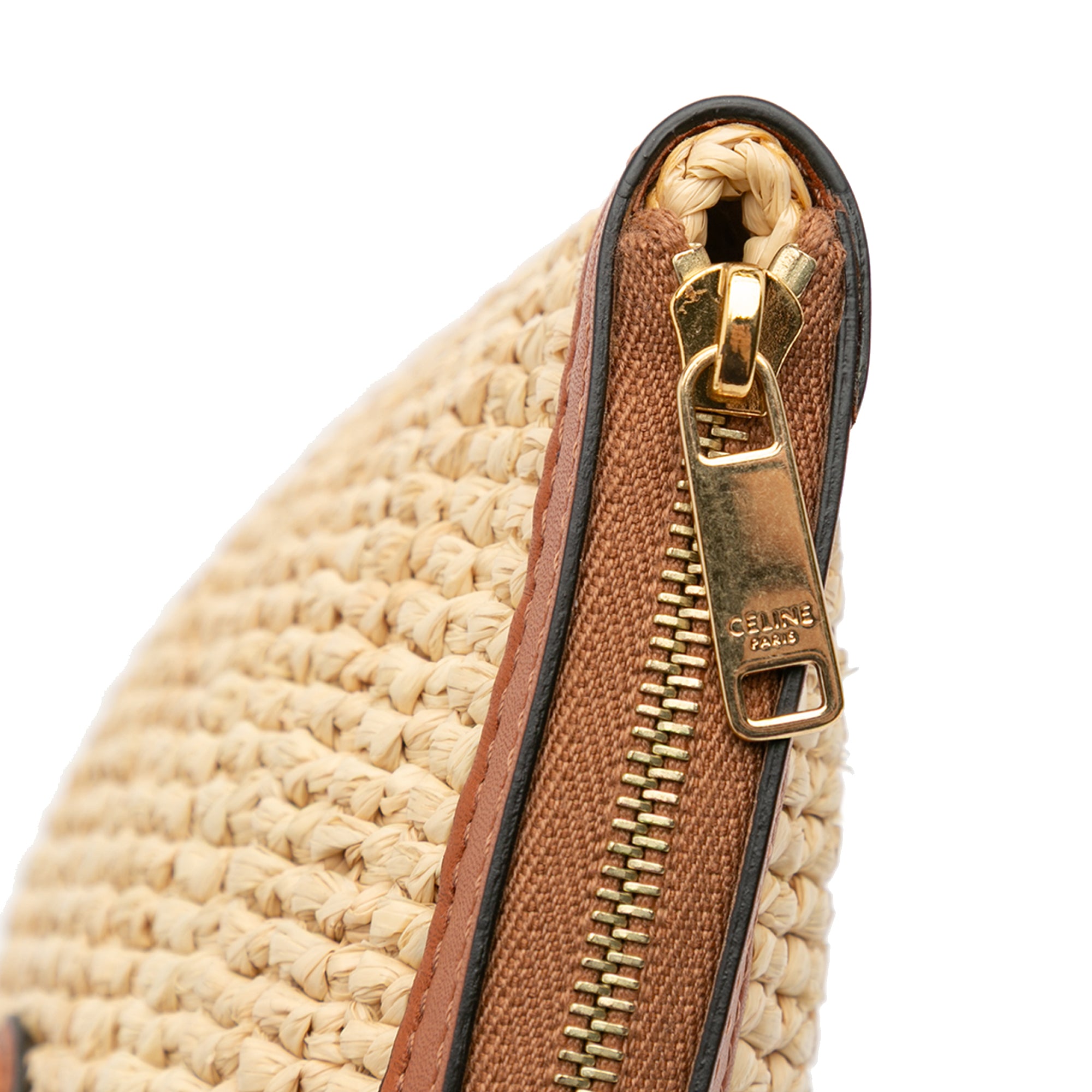 Raffia Cuir Triomphe Zip Pouch