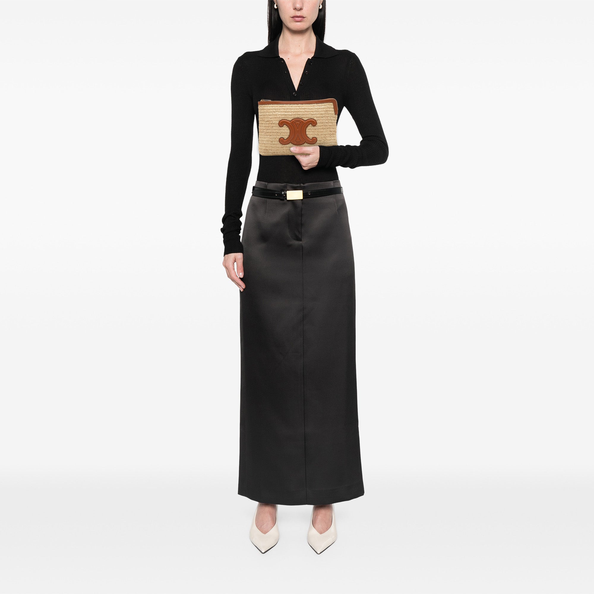 Raffia Cuir Triomphe Zip Pouch