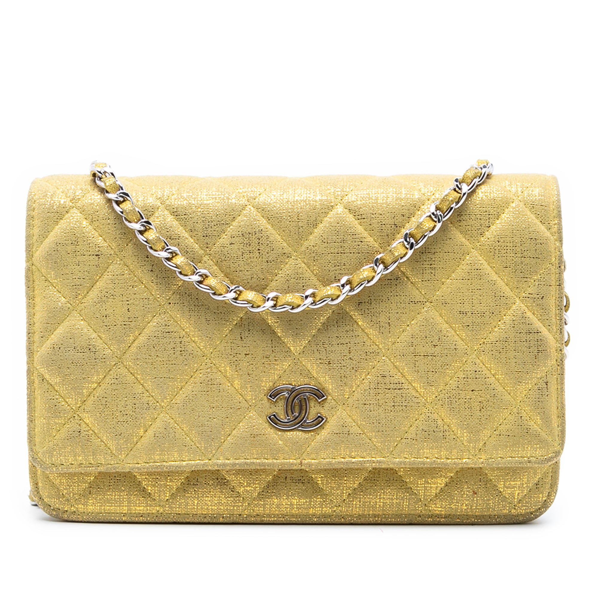 CC Quilted Metallic Fabric Wallet On Chain