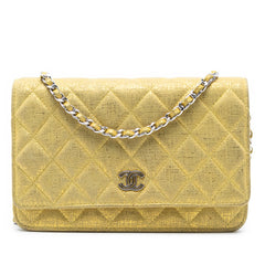 CC Quilted Metallic Fabric Wallet On Chain